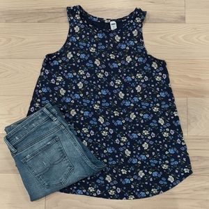 Navy Blue Floral Tank Top